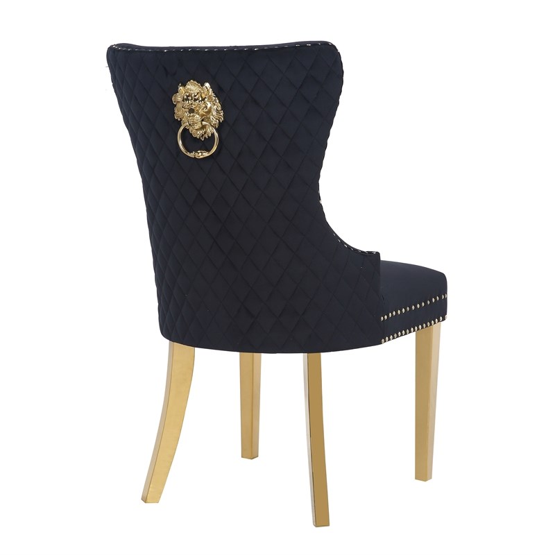 Simba Gold 2 Piece Dinning Chair Finish with Velvet Fabric in Black