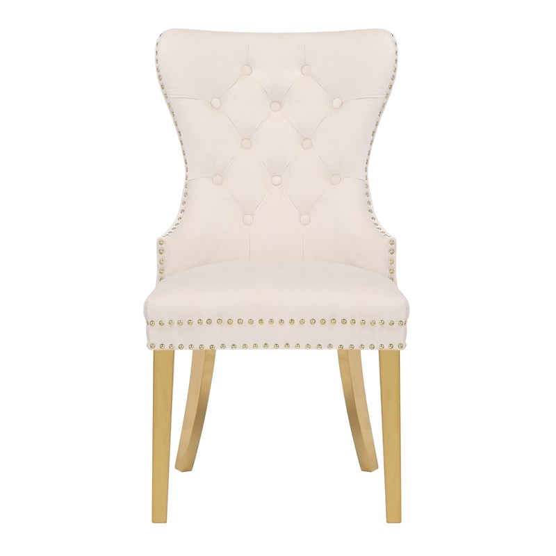 Simba Gold 2 Piece Dinning Chair Finish with Velvet Fabric in Beige