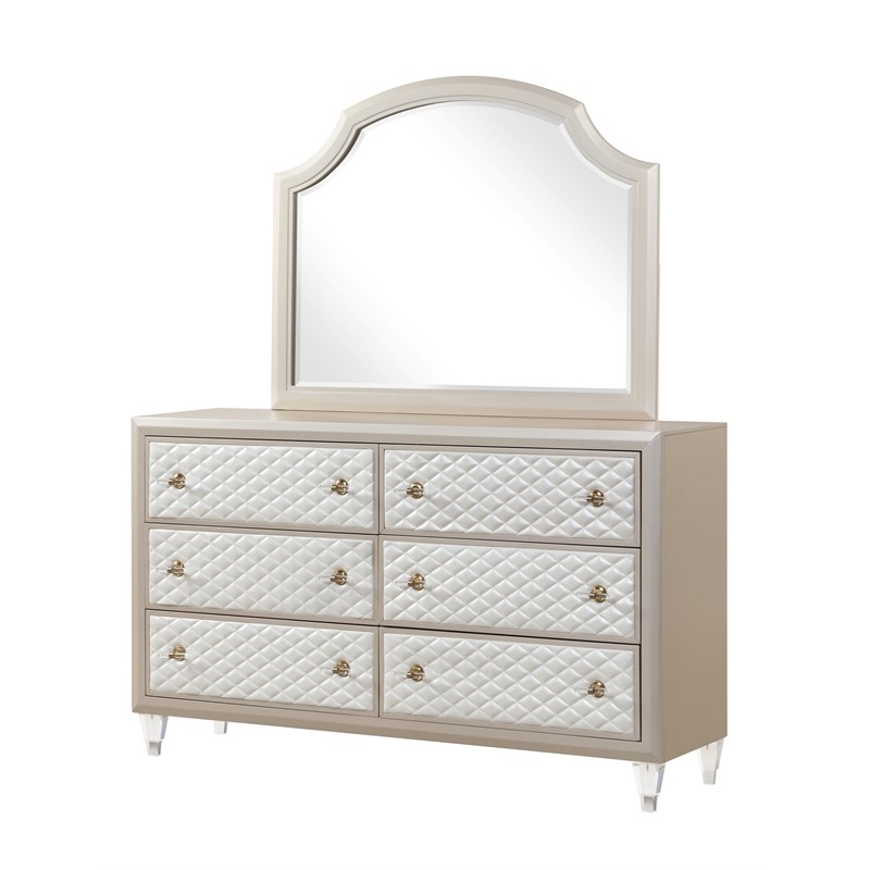 Tifany Dresser made with Wood in Ivory & Champagne Gold Color