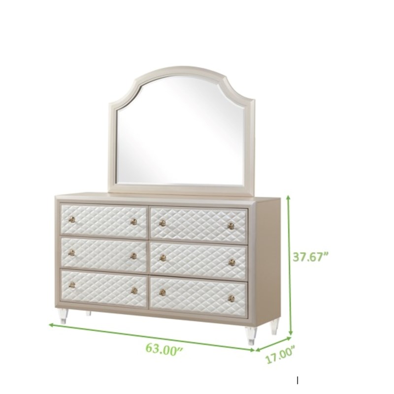 Tifany Dresser made with Wood in Ivory & Champagne Gold Color