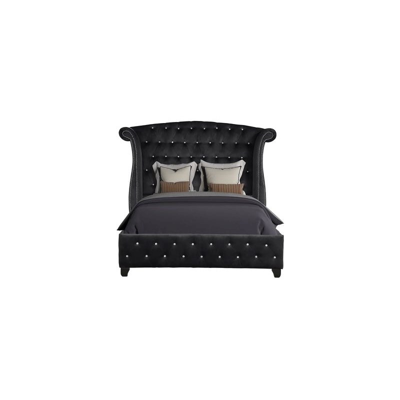 Sophia Full 4 Pc Vanity Upholstery Bedroom Set Made With Wood in Black