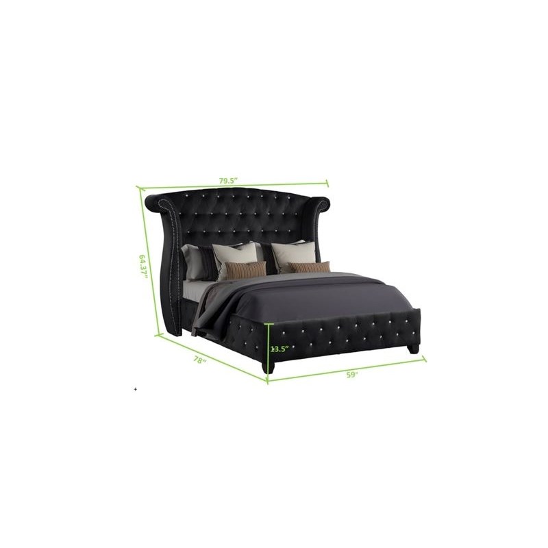 Sophia Full 4 Pc Vanity Upholstery Bedroom Set Made With Wood in Black