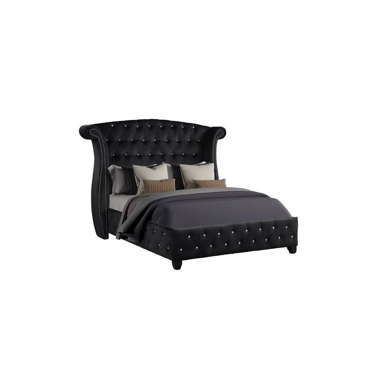 Sophia Full 5-N Vanity Upholstery Bedroom Set Made With Wood in Black