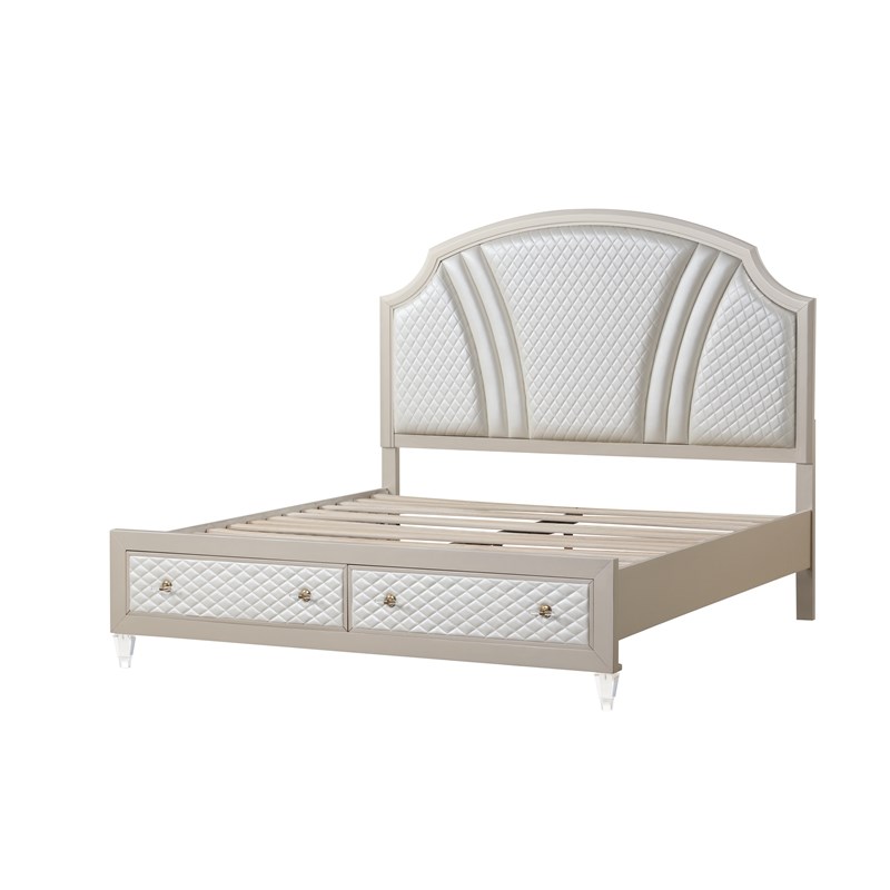 Tifany King 5-N Pc Bed Room Set made with wood in Ivory & Champagne Gold Color