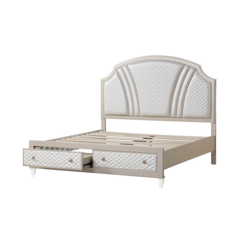 Tifany Queen 5-N PC  Bed Room Set Made with wood in Ivory & Champagne Gold Color
