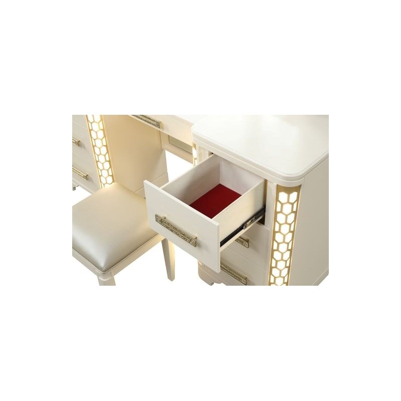 Jasmine Queen 4 Pc Unique LED Vanity Bedroom Set made with Wood in Beige
