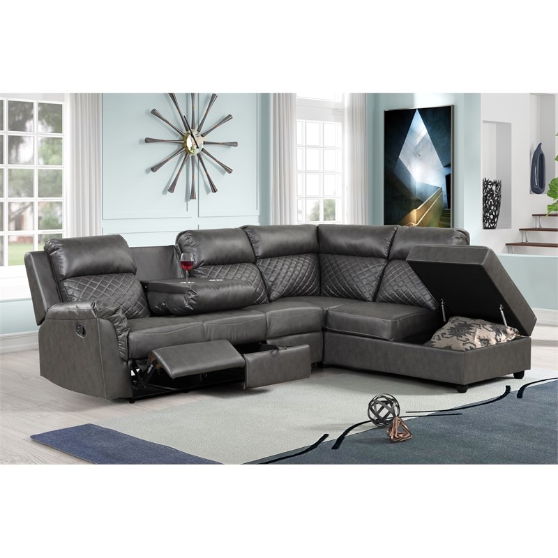 Charlotte Sectional Sofa made with Faux Leather in Gray Color
