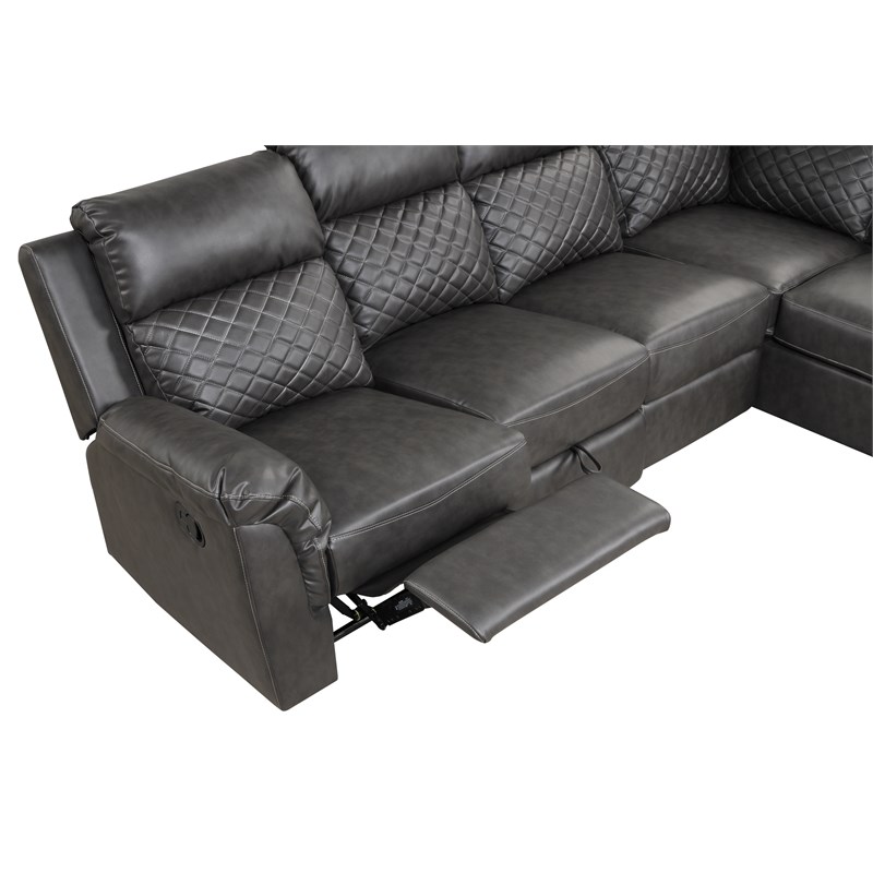 Charlotte Sectional Sofa made with Faux Leather in Gray Color