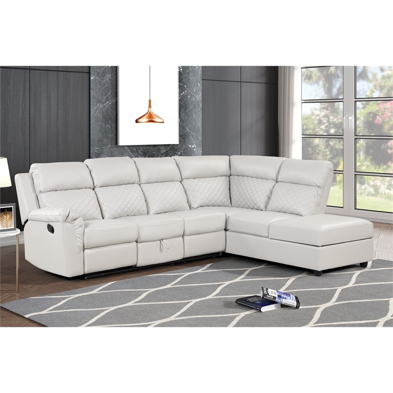 Charlotte Sectional Sofa made with Faux Leather in Ice Color