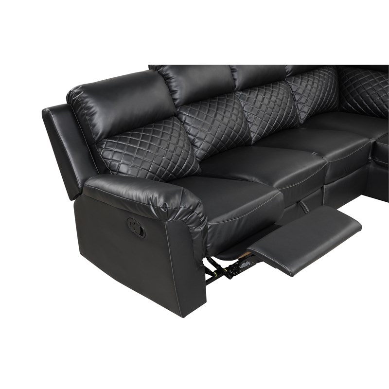 Charlotte Sectional Sofa made with Faux Leather in Black Color