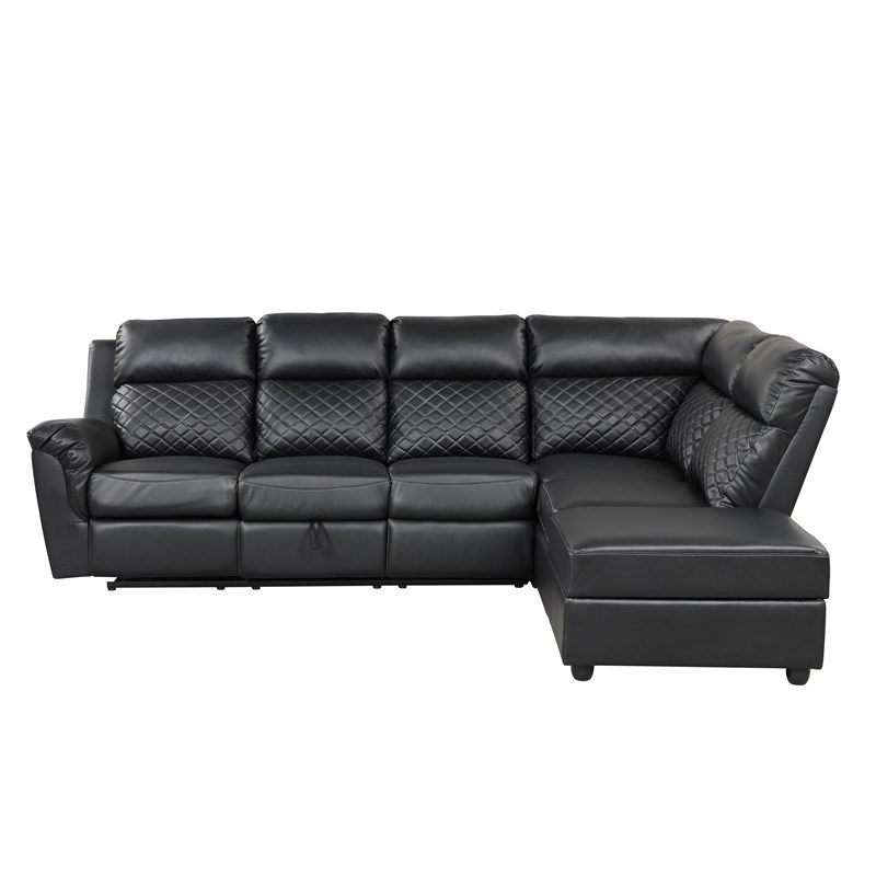 Charlotte Sectional Sofa made with Faux Leather in Black Color
