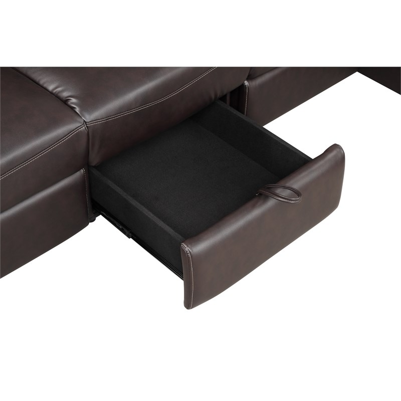 Charlotte Sectional Sofa made with Faux Leather in Brown Color