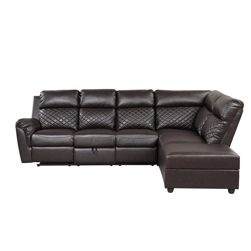 Charlotte Sectional Sofa made with Faux Leather in Brown Color