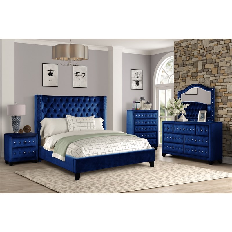 Allen King 6 Pc Tufted Upholstery Bedroom Set made with Wood in Blue