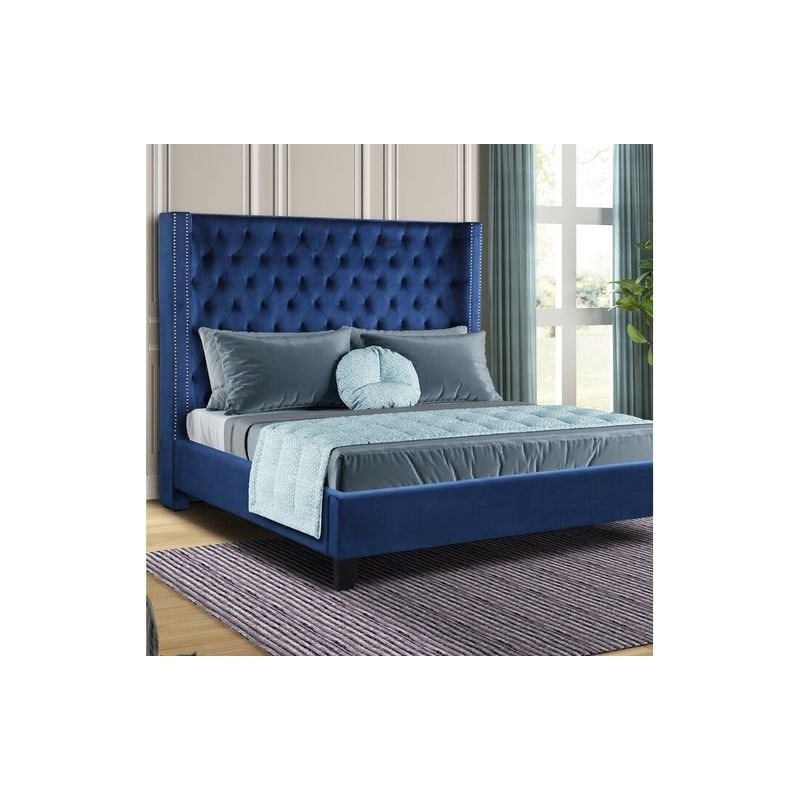 Allen Queen 5-N Tufted Upholstery Bedroom Set made with Wood in Blue
