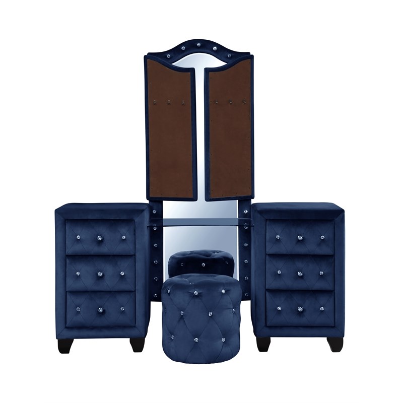 Allen Queen 5 Pc Vanity Tufted Upholstery Bedroom Set made with Wood in Blue