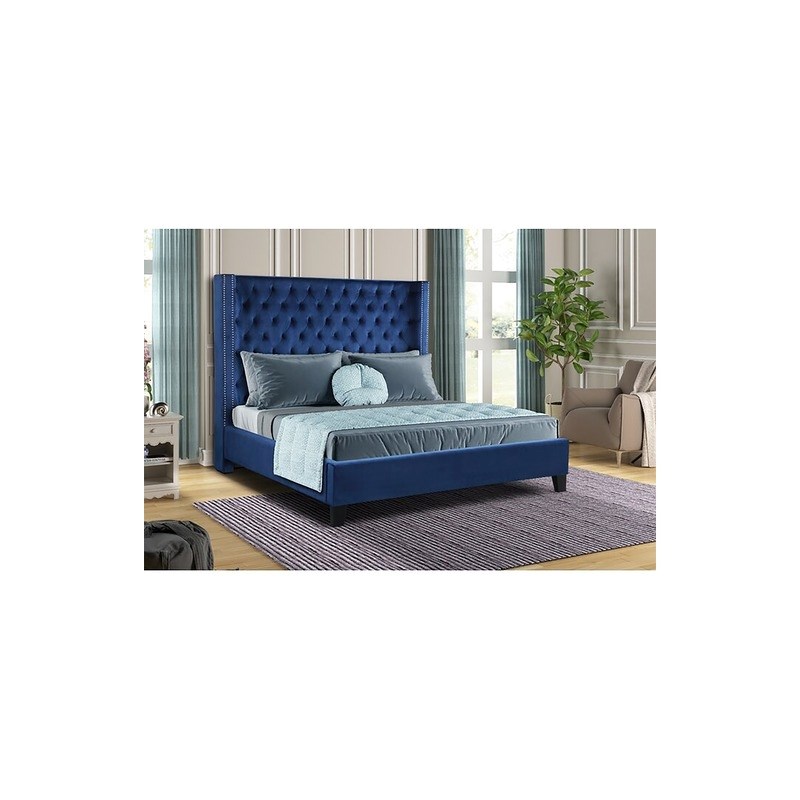 Allen Queen 6 Pc Vanity Tufted Upholstery Bedroom Set made with Wood in Blue
