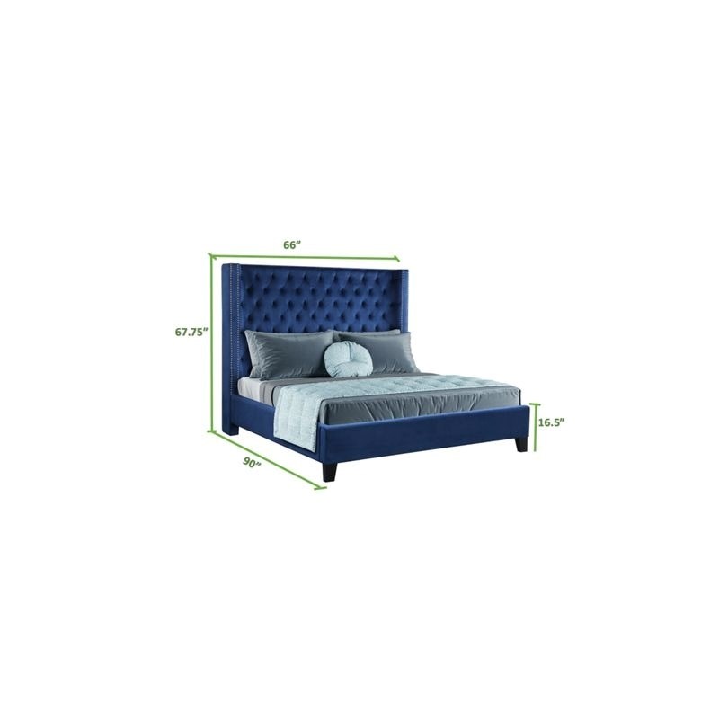 Allen Queen 6 Pc Vanity Tufted Upholstery Bedroom Set made with Wood in Blue