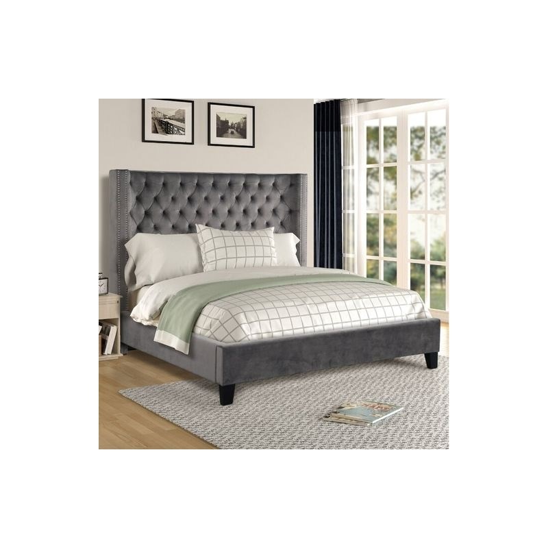 Allen Queen 5-N Pc Tufted Upholstery Bedroom Set made with Wood in Gray