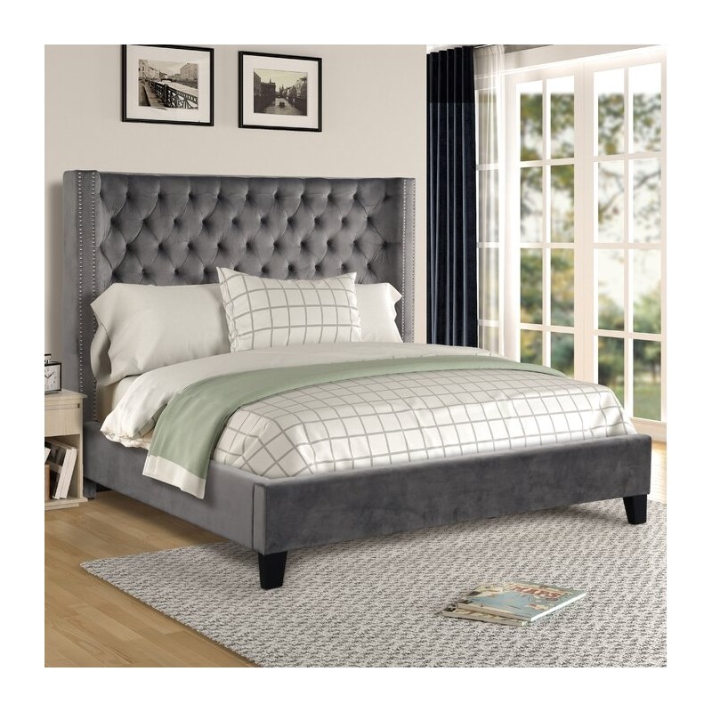 Allen Queen 4 Pc Vanity Tufted Upholstery Bedroom Set made with Wood in Gray