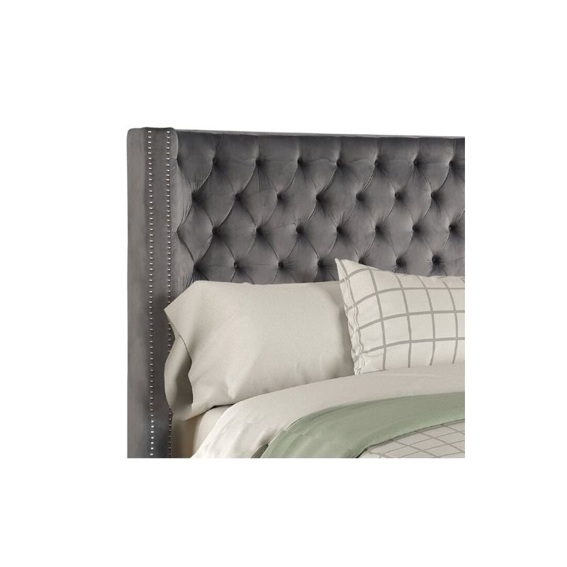 Allen Queen 5-N Pc Vanity Tufted Upholstery Bedroom Set made with Wood in Gray