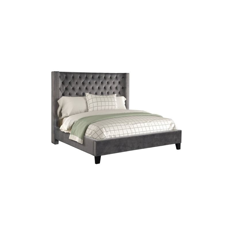 Allen Queen 5 Pc Vanity Tufted Upholstery Bedroom Set made with Wood in Gray
