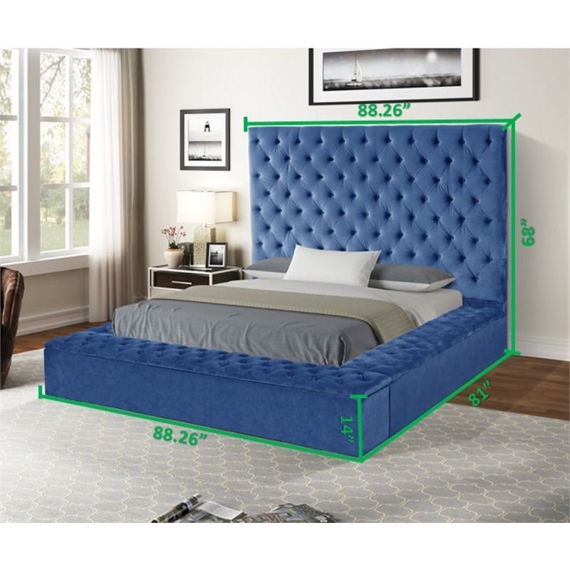 Nora Queen 5-N Pc Vanity Tufted Storage Bedroom Set made with Wood in Blue