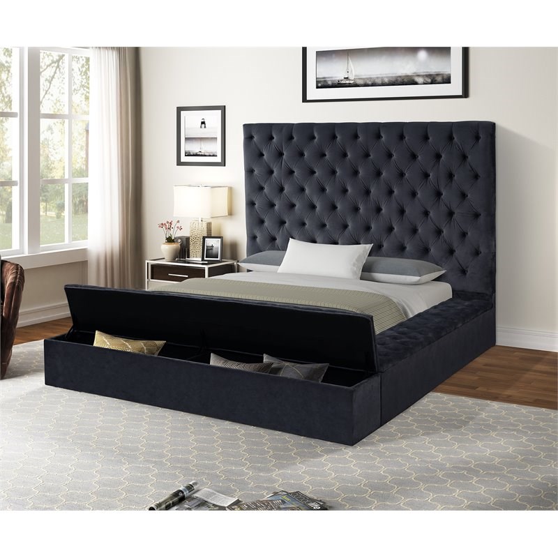 Nora Full 4 Pc Tufted Storage Bedroom Set made with Wood in Black