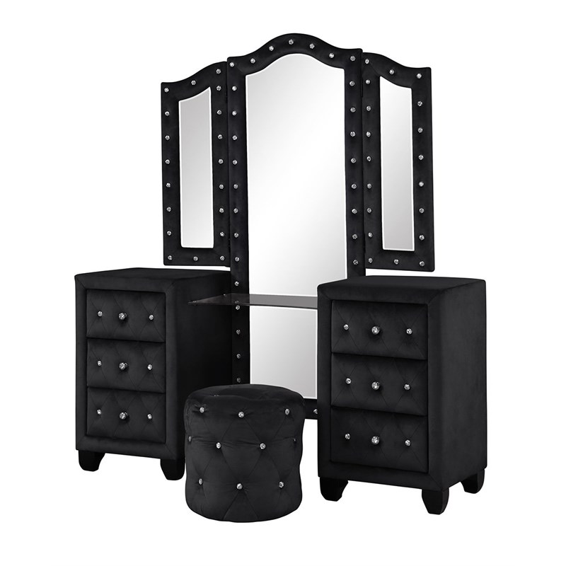 Tulip King 6 Pc Vanity Upholstery Bedroom Set Made With Wood In Black