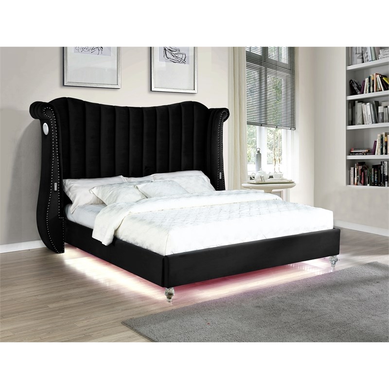 Tulip Queen 5-N Vanity Upholstery Bedroom Set Made With Wood In Black