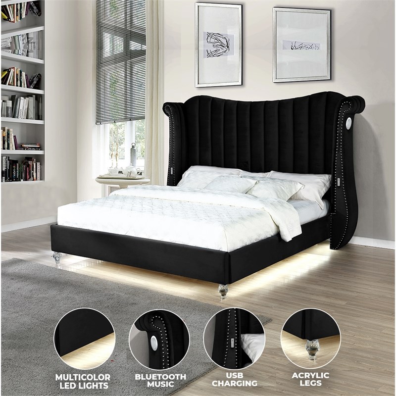 Tulip Queen 6 Pc Vanity Bedroom Set Made With Solid Wood In Black Color