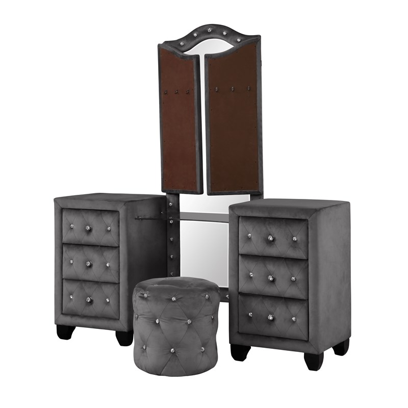 Tulip King 5-N Pc Vanity upholstery Bedroom Set Made With Wood In Gray