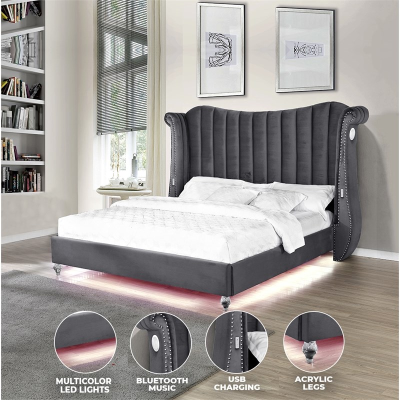 Tulip Queen 4 Pc Vanity Upholstery Bedroom Set Made With Wood In Gray