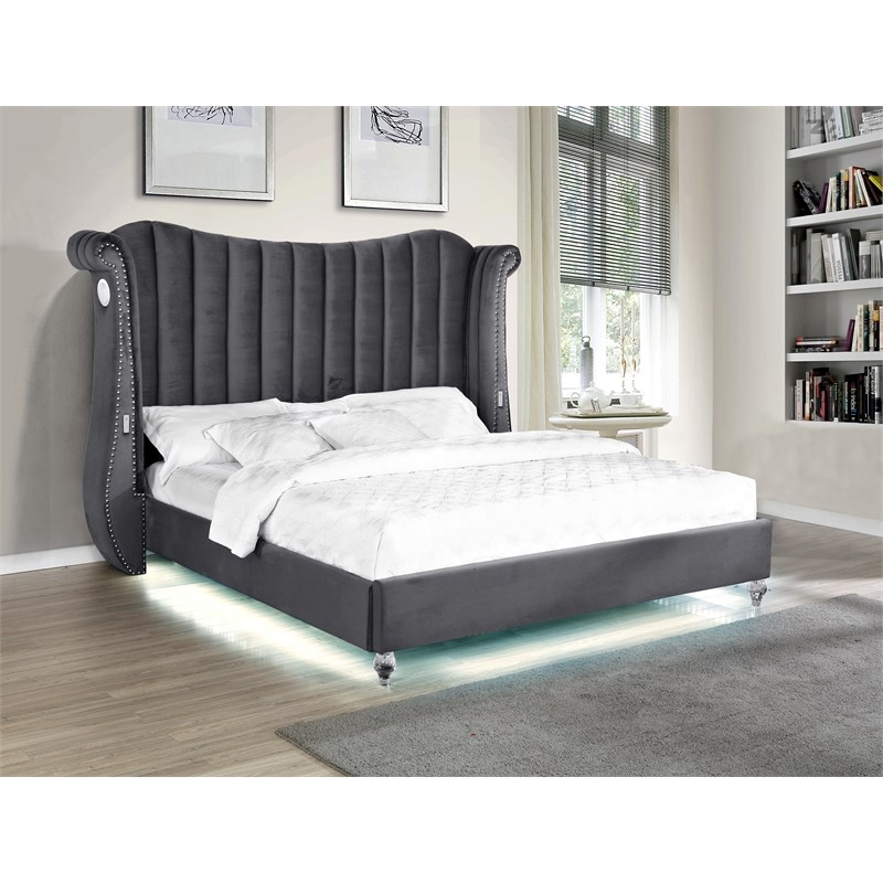 Tulip Queen 4 Pc Vanity Upholstery Bedroom Set Made With Wood In Gray