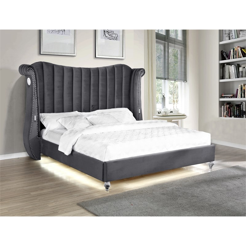 Tulip Queen 5-N Vanity Upholstery Bedroom Set Made With Wood In Gray