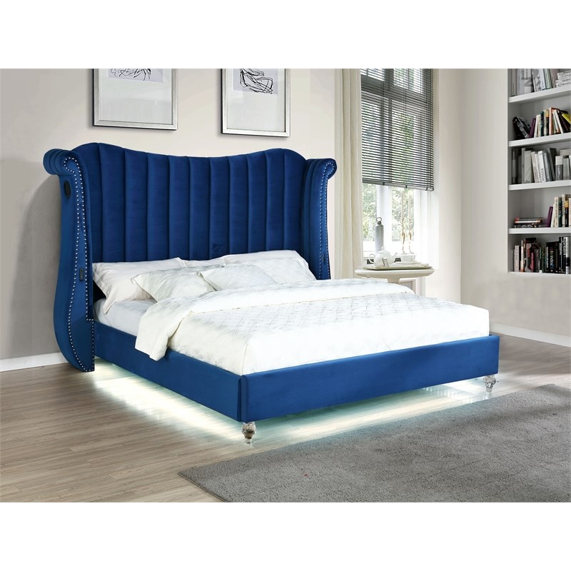 Tulip Queen 5-N Vanity Upholstery Bedroom Set Made With Wood In Blue
