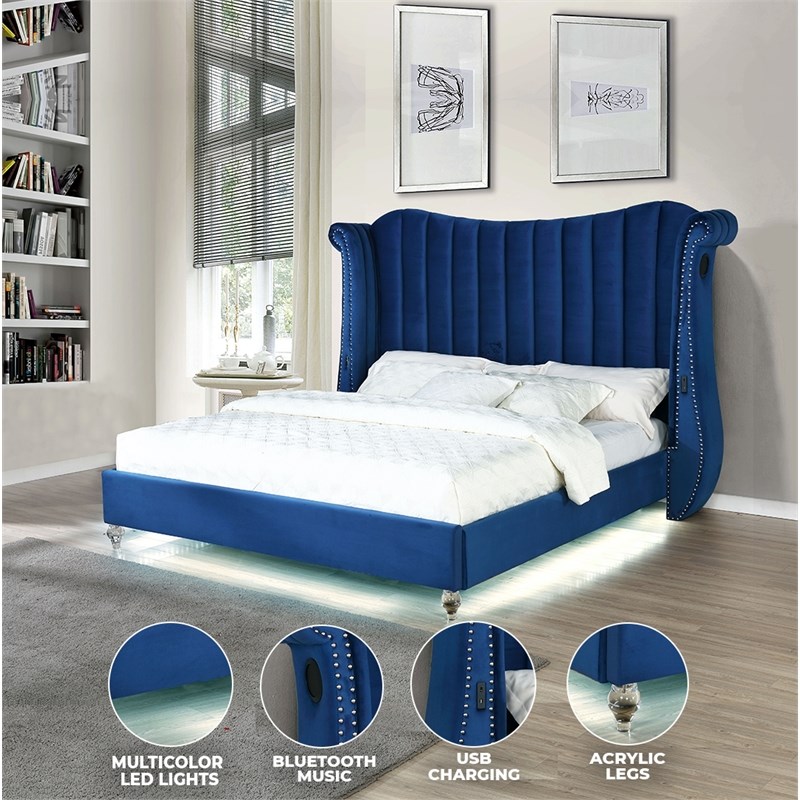 Tulip Queen 5-N Vanity Upholstery Bedroom Set Made With Wood In Blue