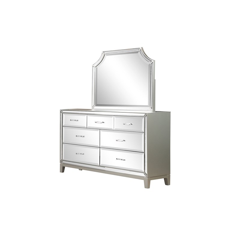 Harmony Mirror Front Dresser Made With Solid Wood in Silver Color