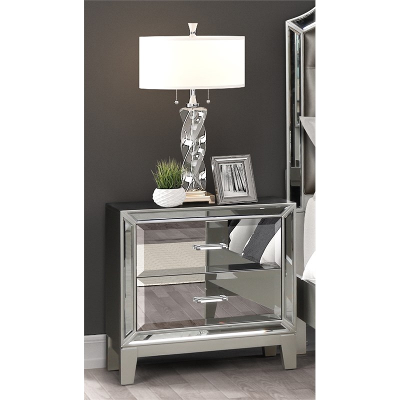 Harmony Full 5-N Mirror Front Bedroom set made with Wood in Silver Color