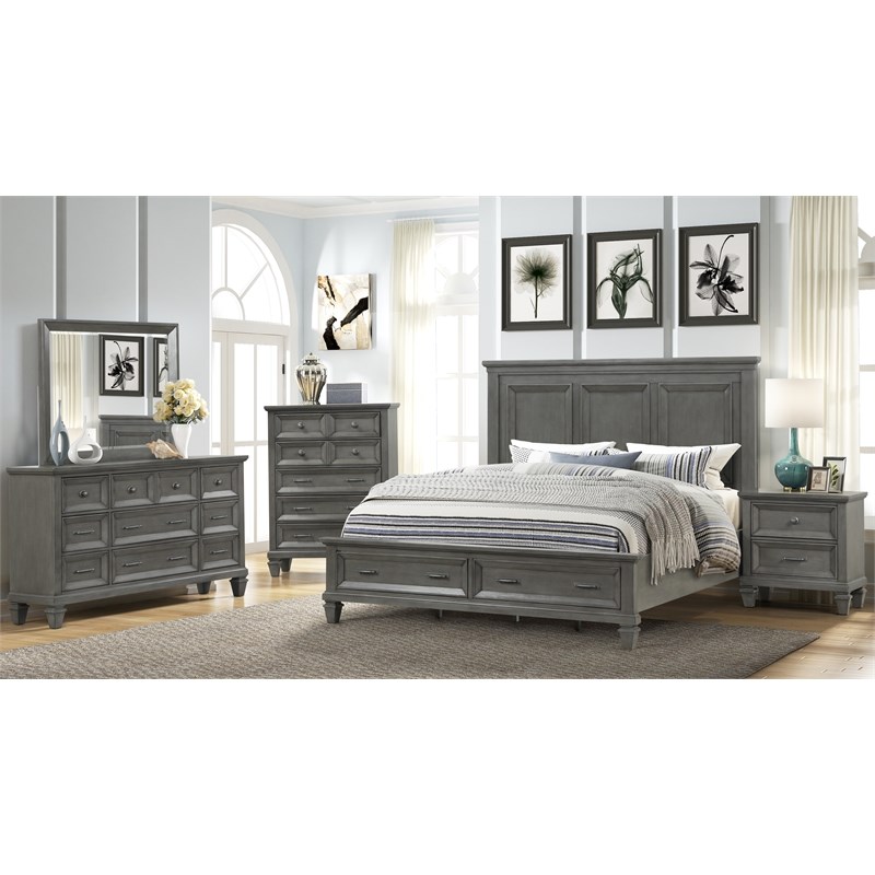 Hamilton King 5 Piece Storage Bedroom Set in Gray made with Engineered Wood