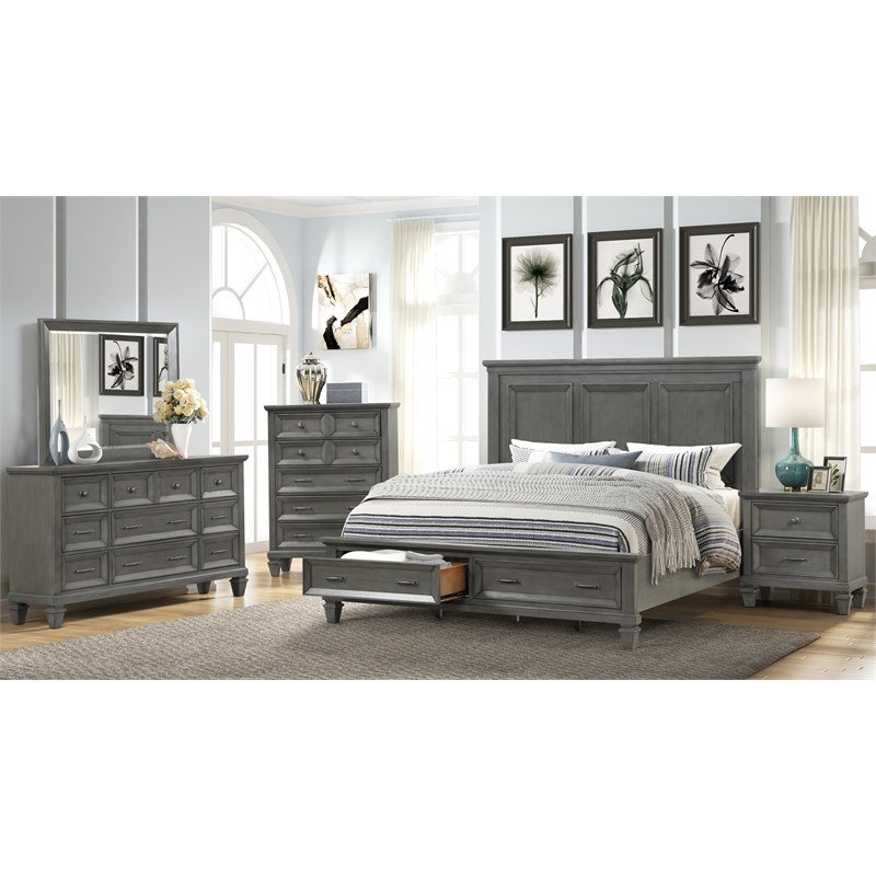 Hamilton King 5 Piece Storage Bedroom Set in Gray made with Engineered Wood