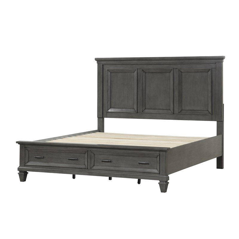 Hamilton Queen 4 Piece Storage Bedroom Set in Gray made with Engineered Wood