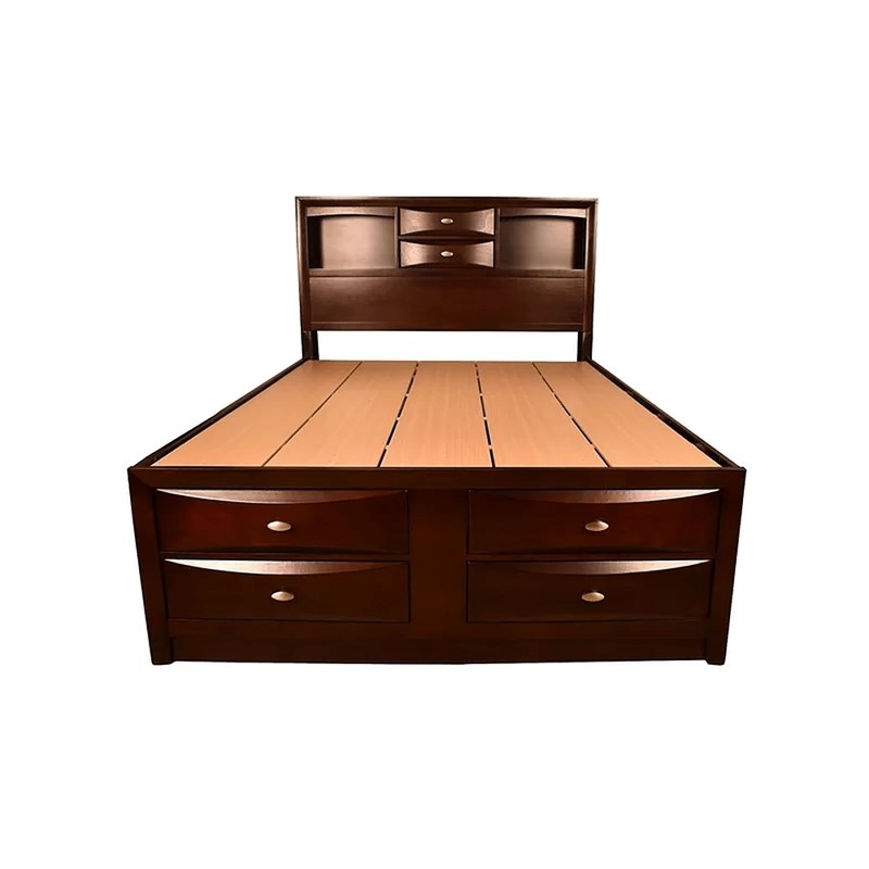 Emily Full 5 Piece Storage Platform Bedroom Set in Cherry Made with Wood