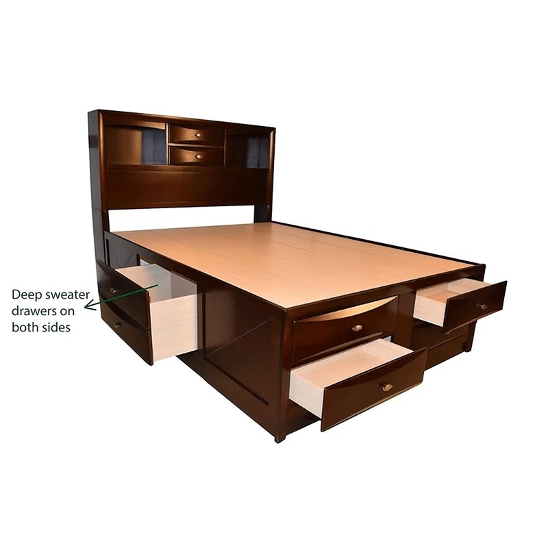 Emily Queen 5 Piece Storage Platform Bedroom Set in Cherry made with Wood