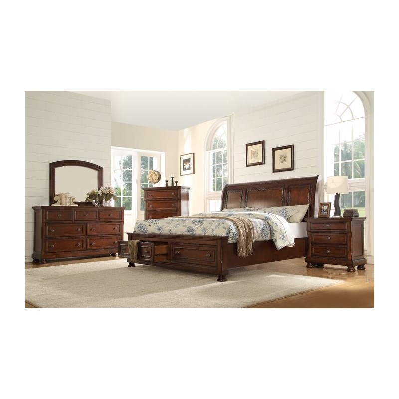 Baltimore Queen 5-N Storage Bedroom Set made with Wood in Dark Walnut