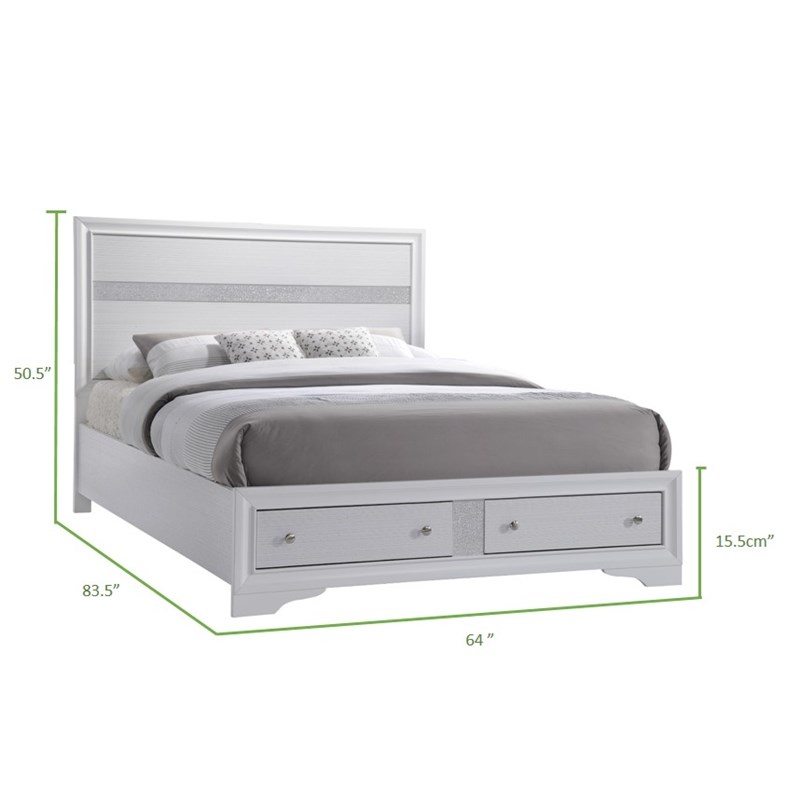 Traditional Matrix Queen 5-N Pc Storage Bedroom set made with Wood in White