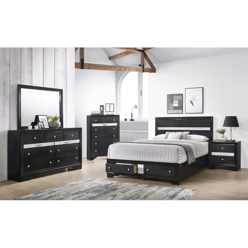 Traditional Matrix Queen 6 Pc Storage Bedroom set made with Wood in Black