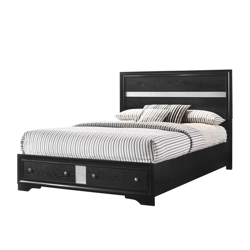 Traditional Matrix King 5-N PC Storage Bedroom Set in Black made with Wood