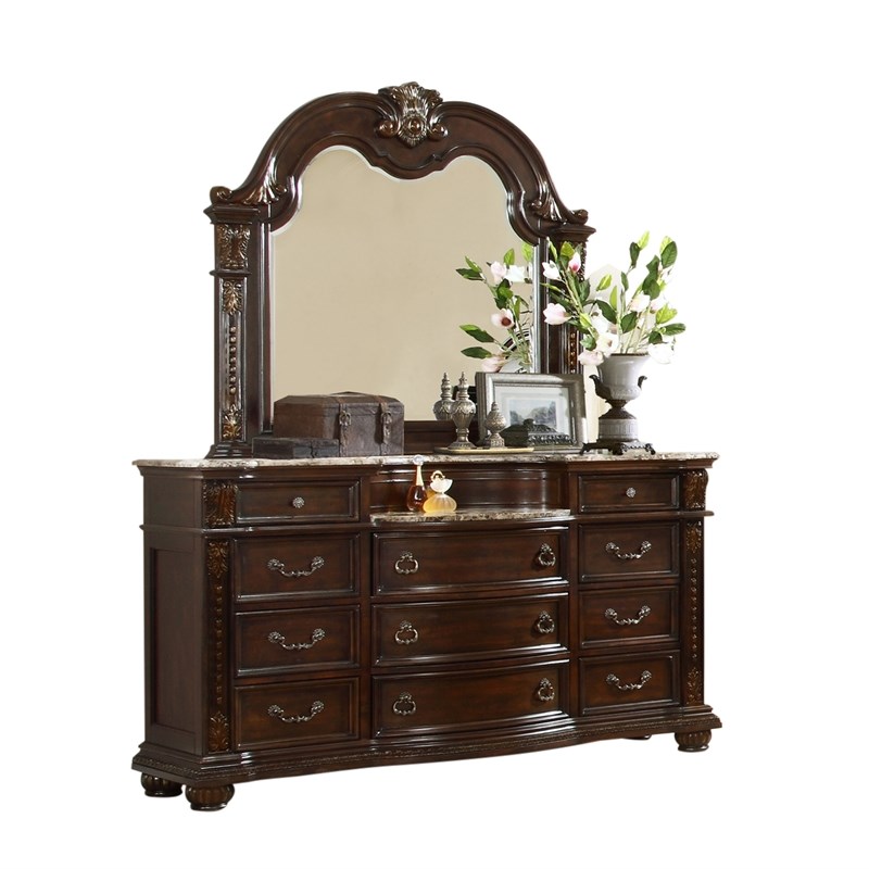 Roma Traditional Style Queen 6 Pc Bedroom set made with Wood in Dark Walnut