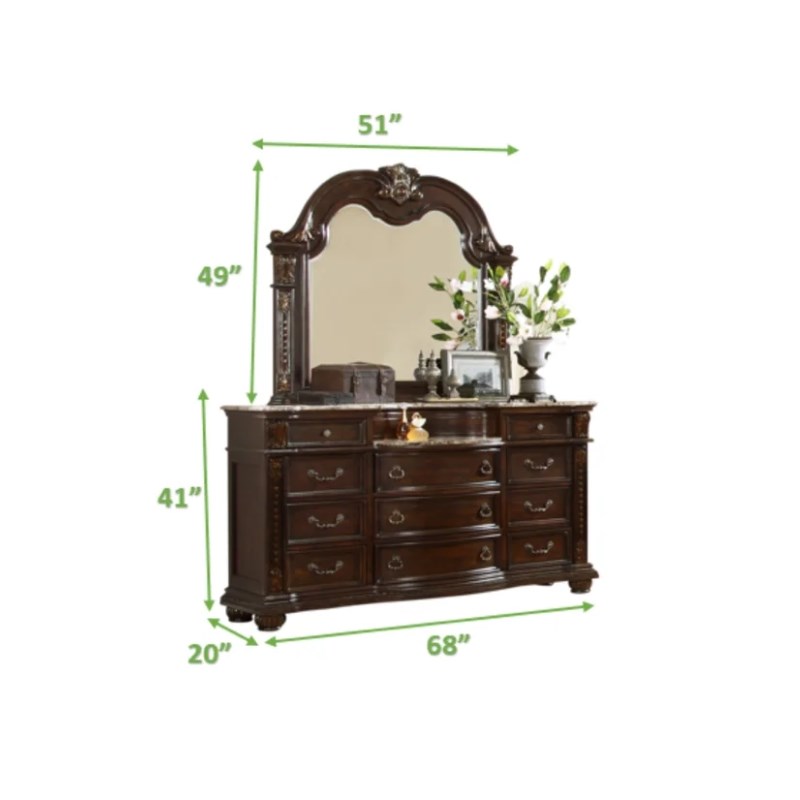 Roma Traditional Style King 6 Pc Bedroom set made with Wood in Dark Walnut